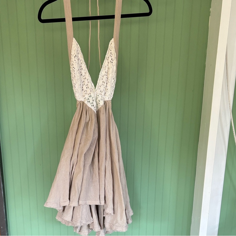 Free People crochet boho halter mini dress